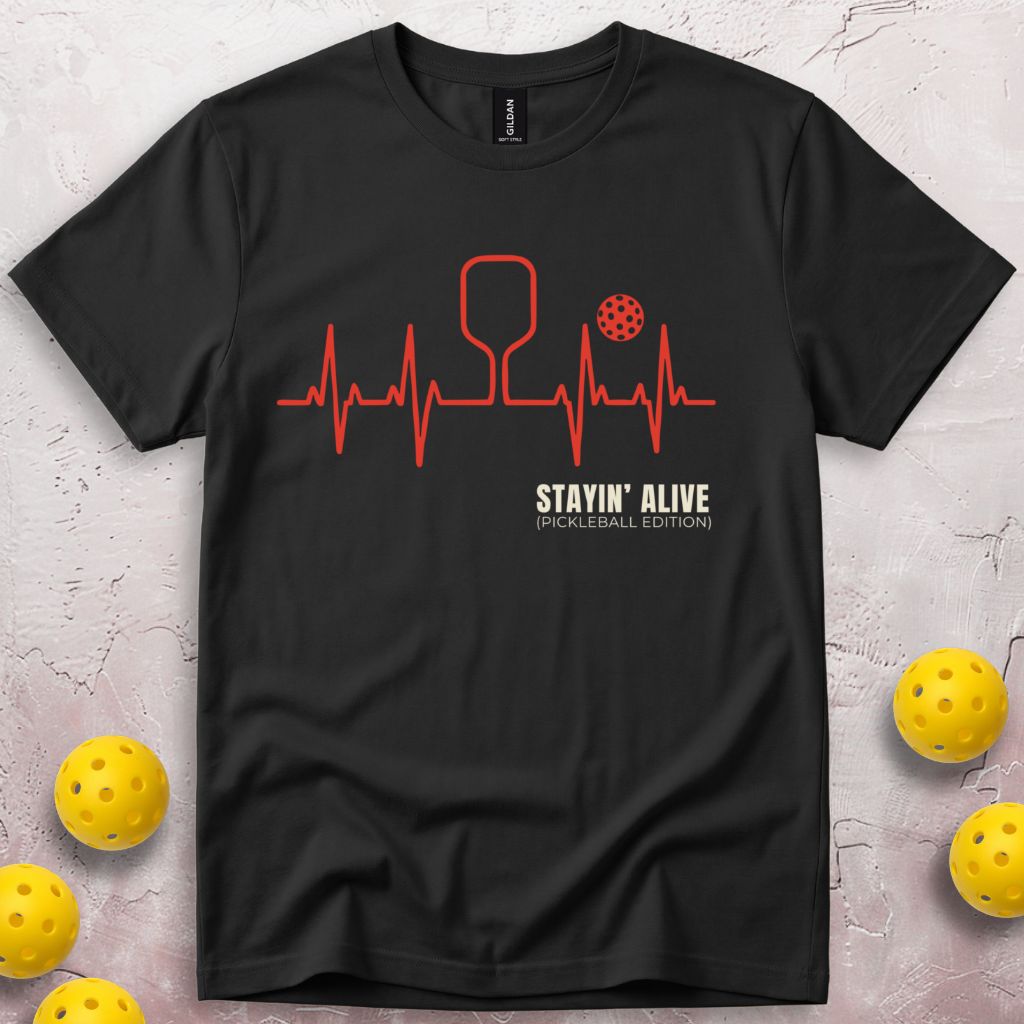 Staying Alive Pickleball EKG Heartbeat T-Shirt