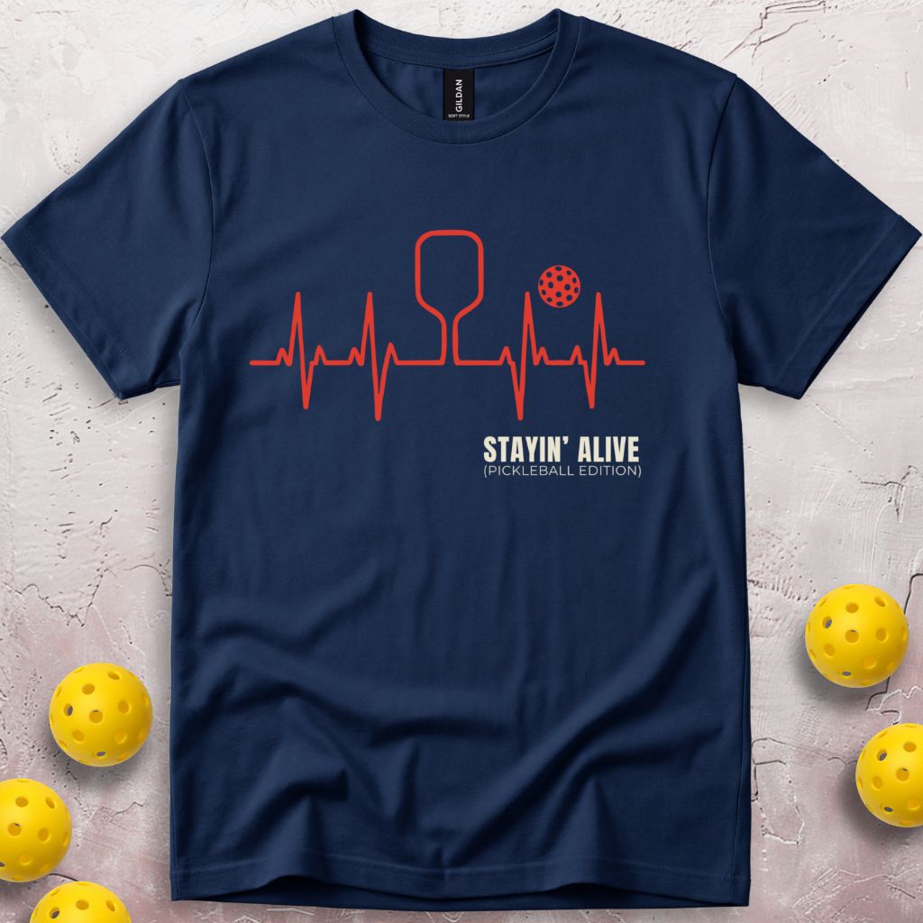 Staying Alive Pickleball EKG Heartbeat T-Shirt