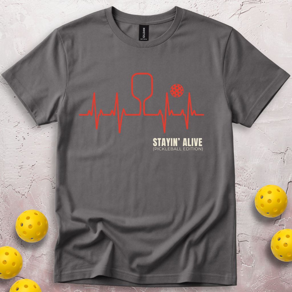 Staying Alive Pickleball EKG Heartbeat T-Shirt