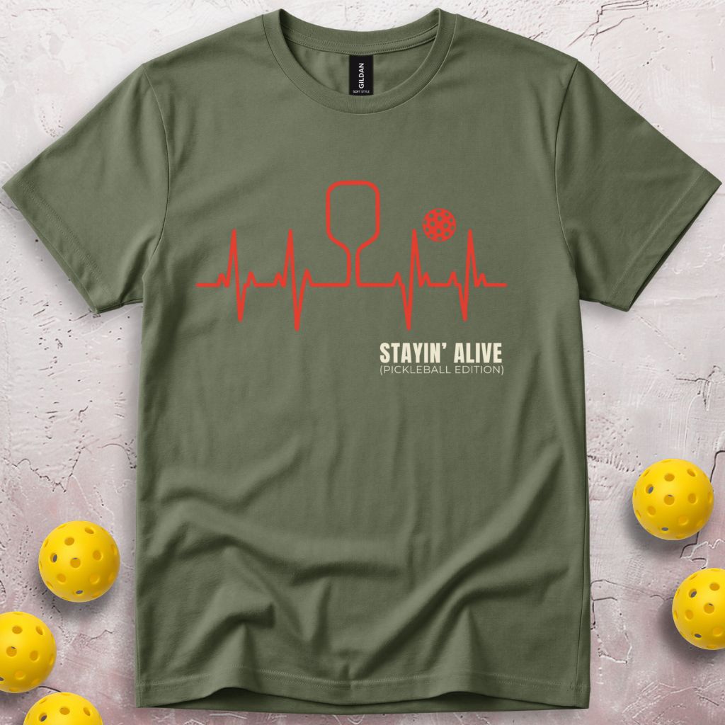 Staying Alive Pickleball EKG Heartbeat T-Shirt